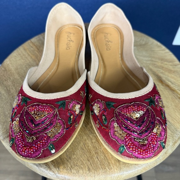Fuchsia "Marigold" Burgundy Embellished Flats, NIB, Size 10 WIDE - Picture 2 of 7
